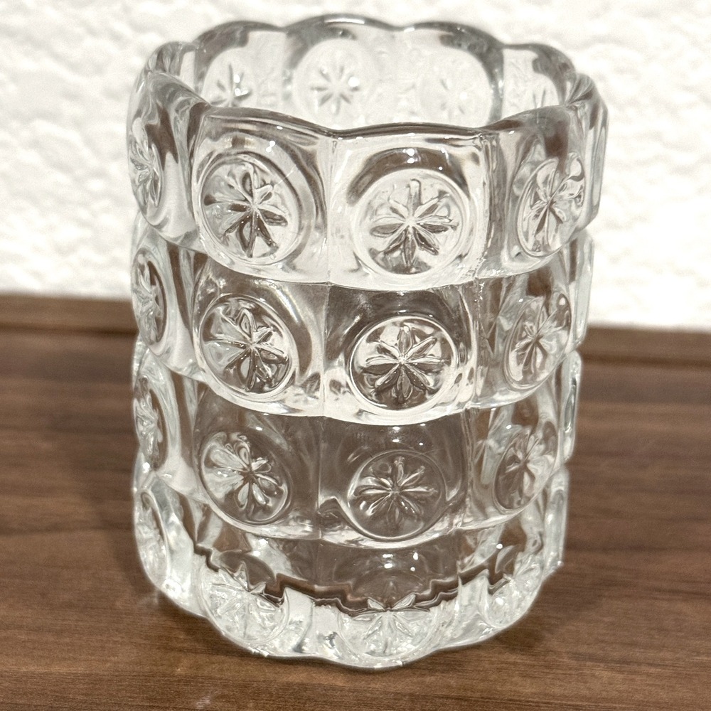 VTG IKEA Sweden "Moon and Stars" Clear Glass Votive Candle Holder 3.25"